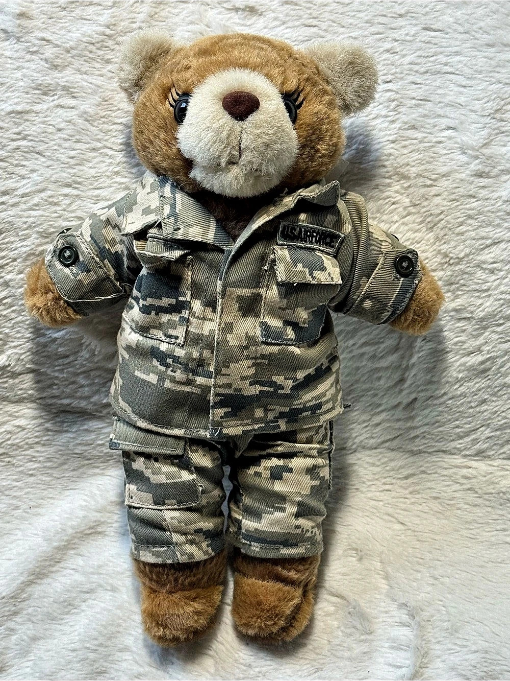 Vtg Bear Force of America Camo Female Military Bear Plush in Brown & Green